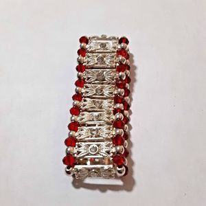 Boho silver tone red stretch bracelet 1X6 rhinestones bling